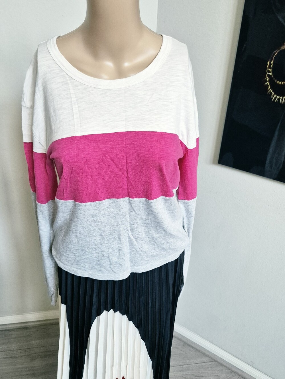 Abercrombie & Fitch Pink, White & Gray Lightweight  Long Sleeve Tee Size Small